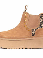 UGG NEUMEL PLATFORM CHELSEA colore Chestnut personalizzati a mano con inserti animalier leopardati