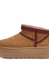 UGG ultra mini platform in pizzo bordeaux e perle