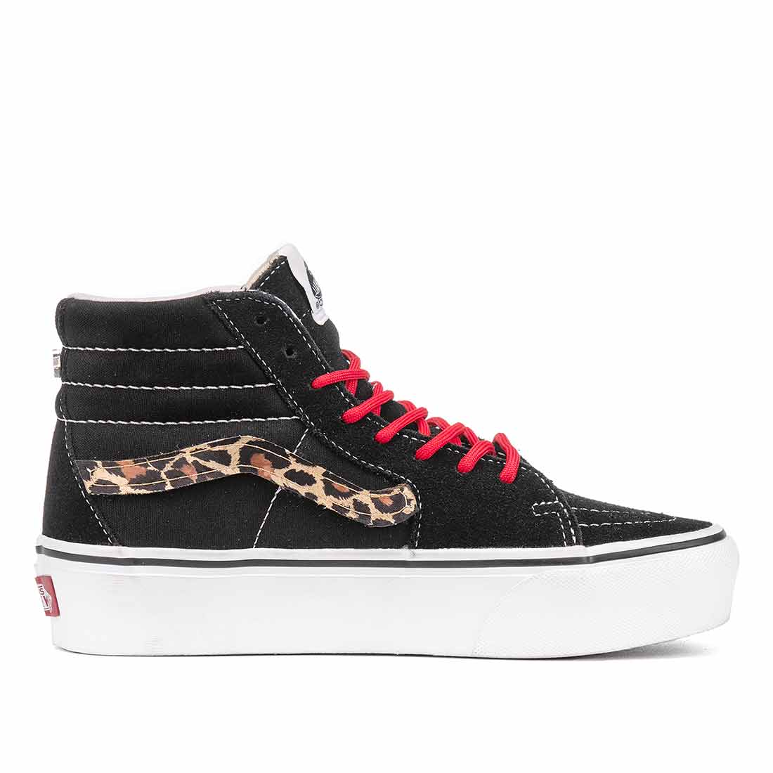 Vans alte con banda leopardata e lacci rossi