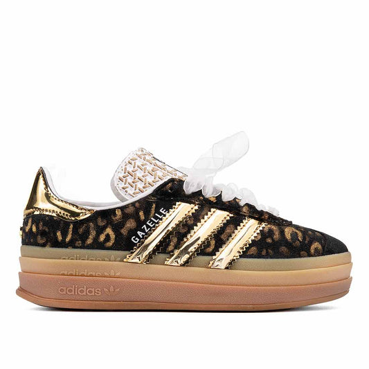 Adidas Gazelle nere animalier leopardato oro dipinto a mano 