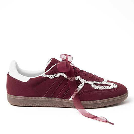 adidas samba burgundy in pizzo bianco con lacci in raso