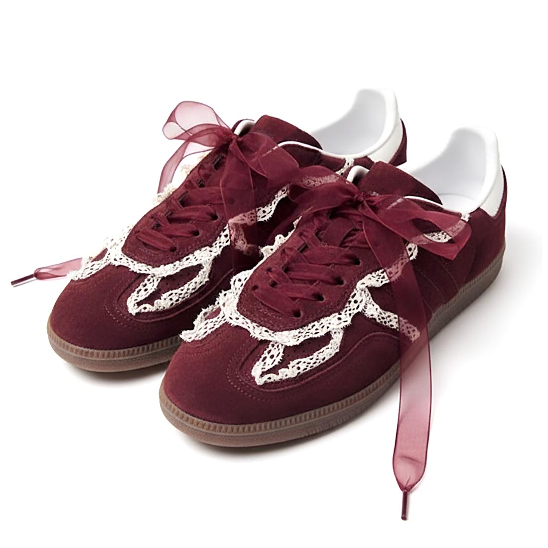 adidas samba burgundy in velluto con pizzo e lacci in raso