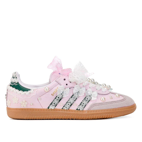 Adidas samba con perle fiori e pizzo bianco e rosa effetto kawaii