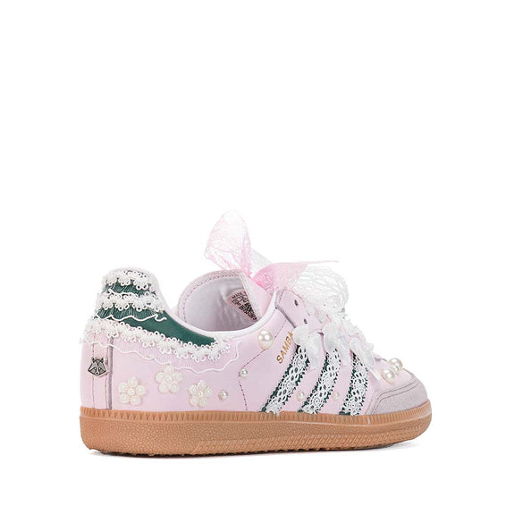 adidas samba rosa pastello e verde con perle pizzi fiori e spille