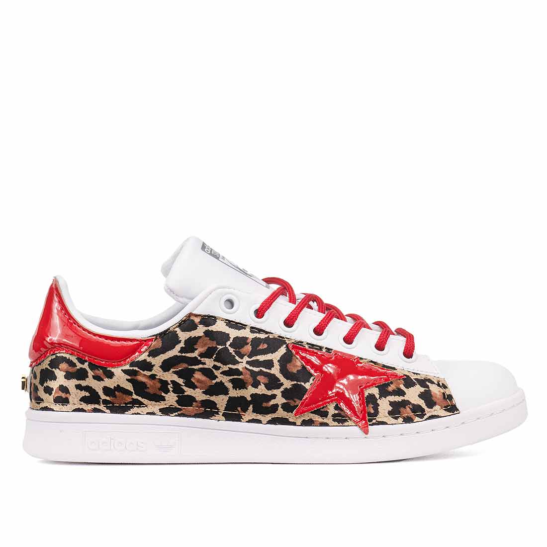 adidas stan smith leopardate con stella in vernice rossa