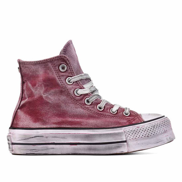 Converse all star con suola platform color Burgundy ed effetto vintage