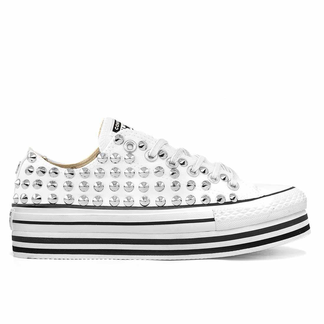 Converse All Star con Borchie - Basse - Suola Platform - Bianche