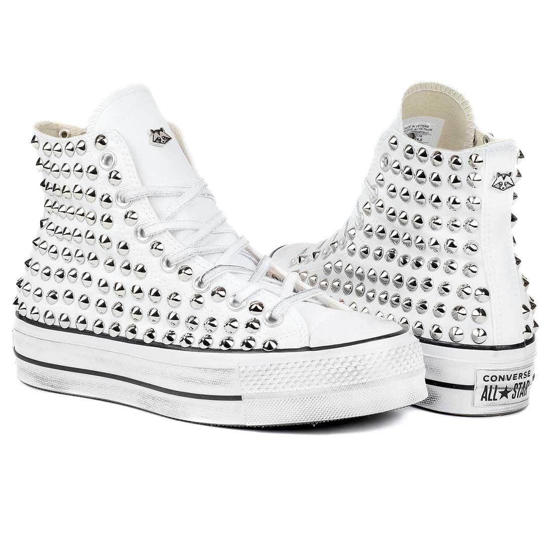 Converse All Star Alte Platform con Borchie - Bianche - Outlet