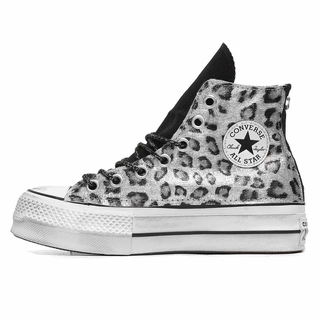 Converse All Star Platform Leopardate Argento - Outlet