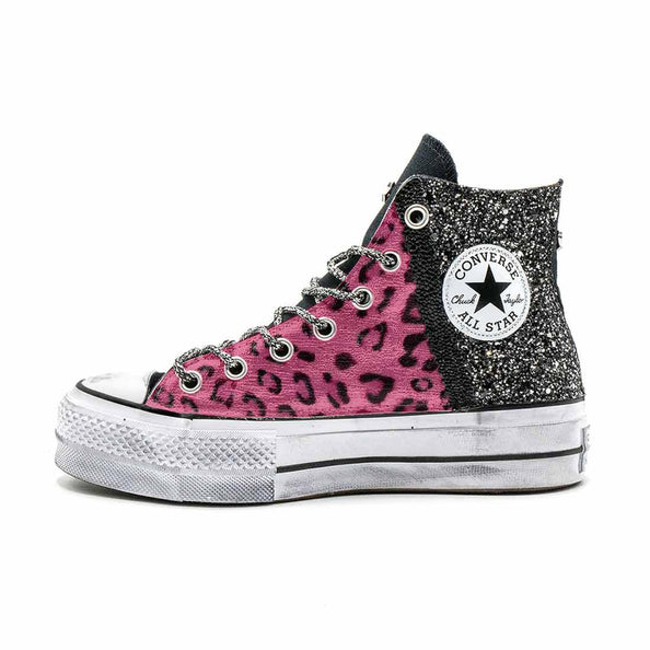 all star con brillantini leopardate rosa
