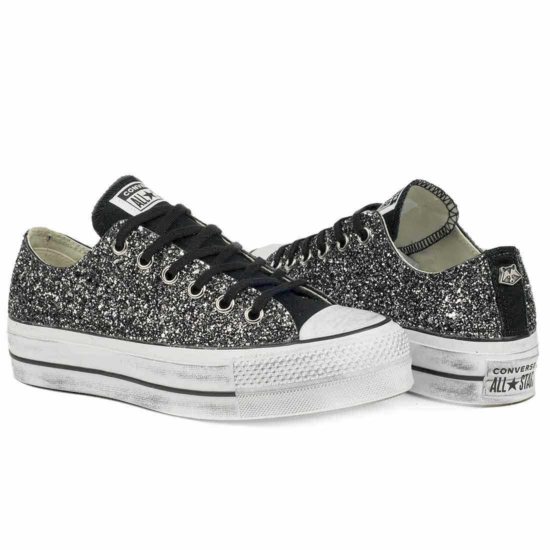 Converse Brillantini Nere Basse - Suola Platform - Outlet