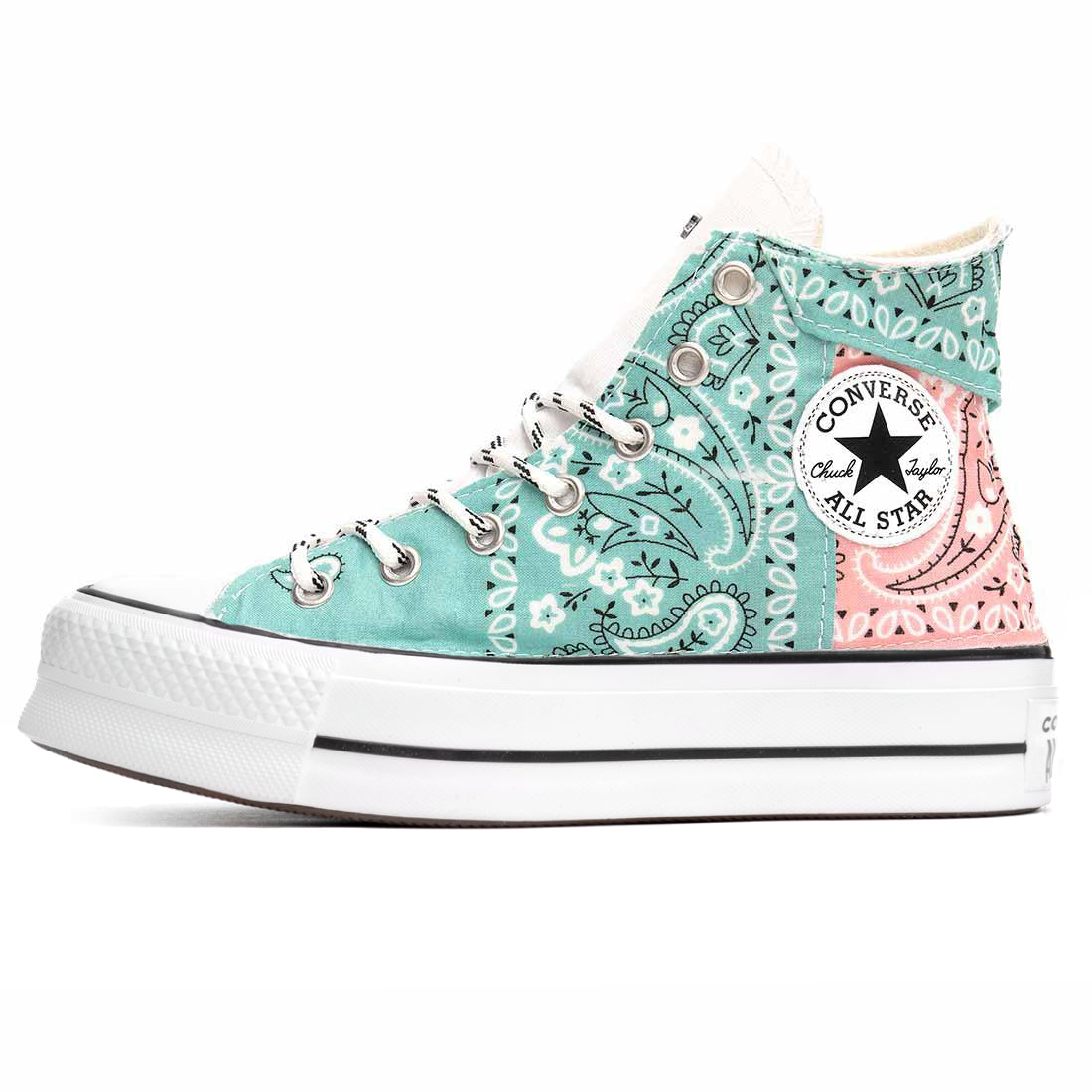 Converse con bandane azzurro pastello rosa suola alta platform