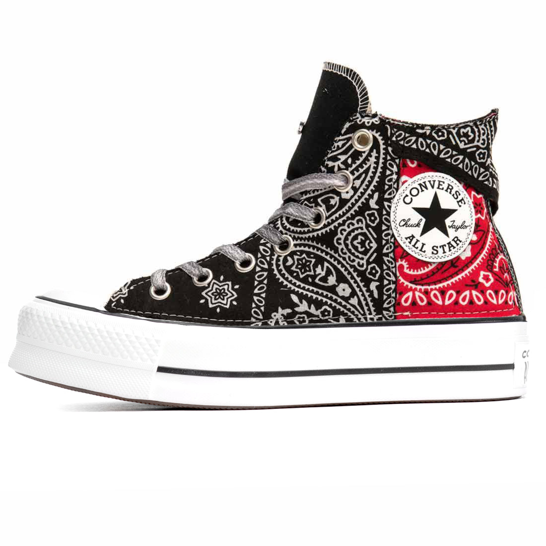 Converse All Star Alte Platform Con Bandane Rosso Bianco Nero