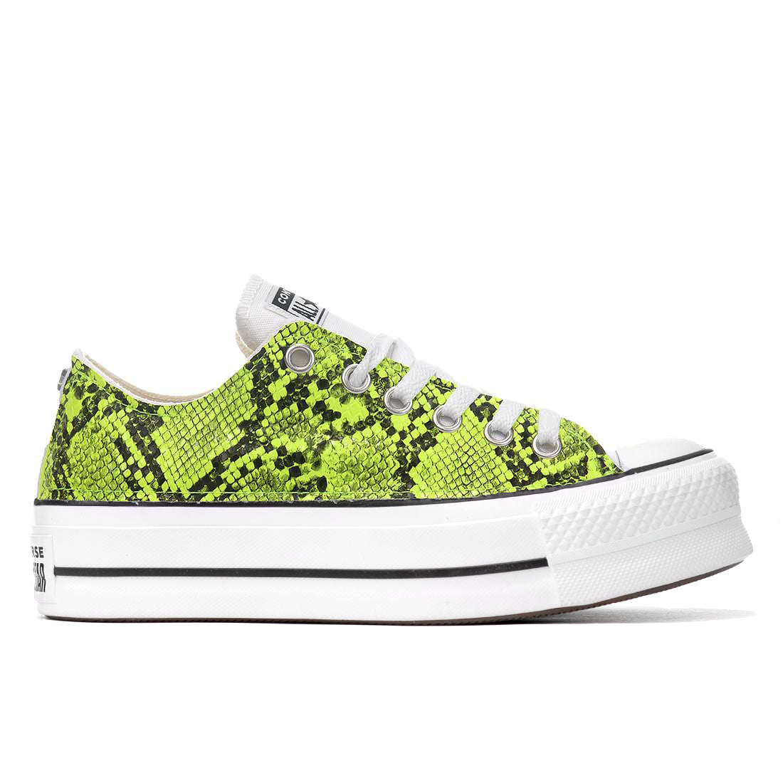 all star converse con suola platfom giallo fluo pitonate