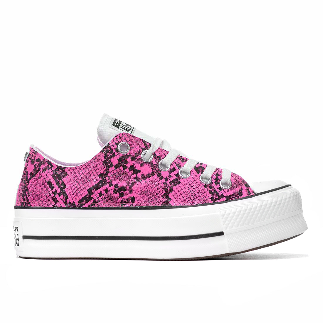 all star converse con suola platform rosa fluo e pitonate