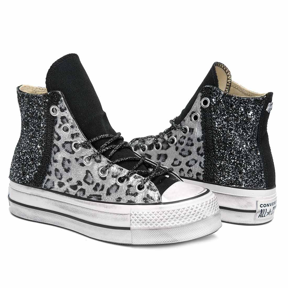 Converse All Star Platform Leopardate Argento - Outlet