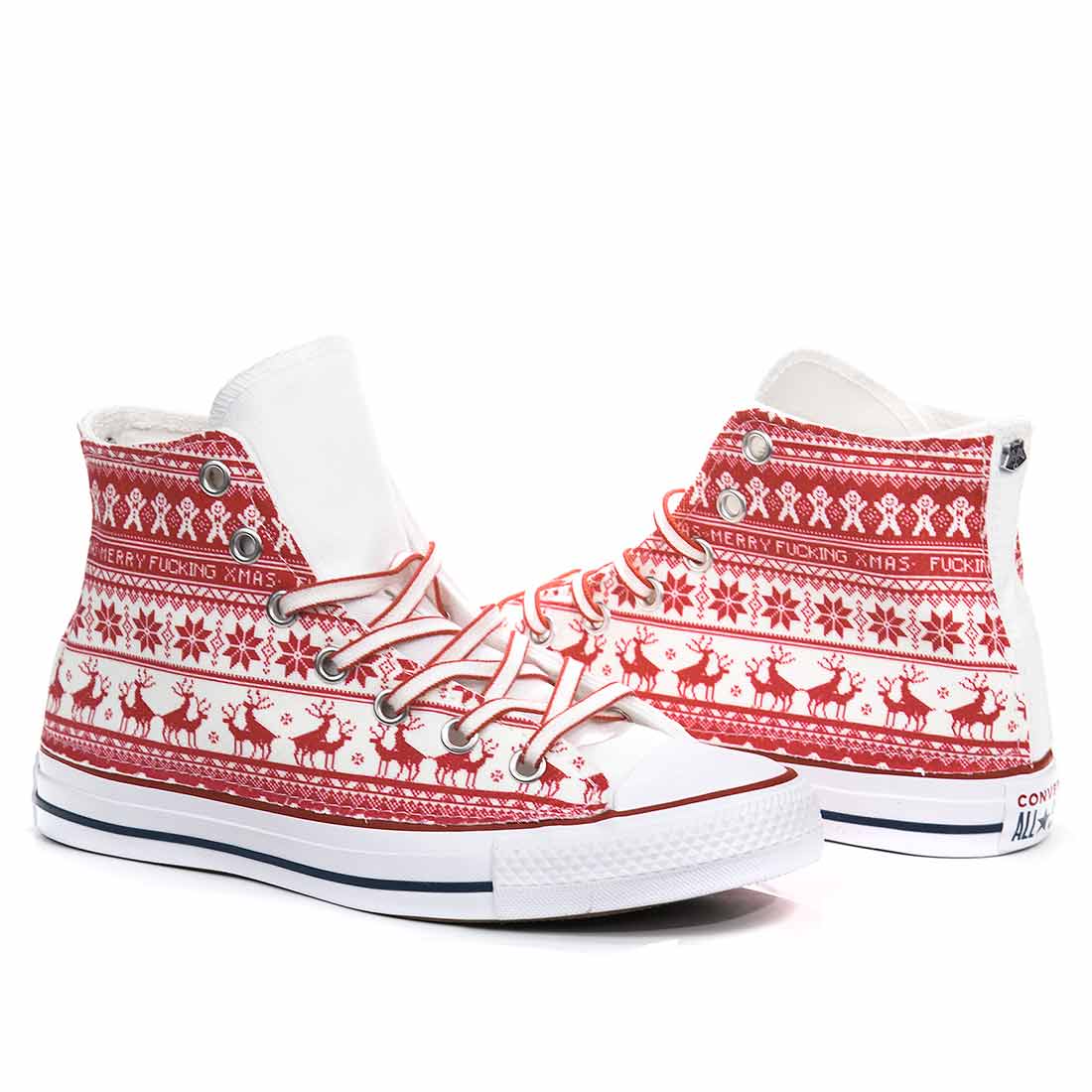 Sneakers All Star Natale come maglione natalizio bianche e rosse