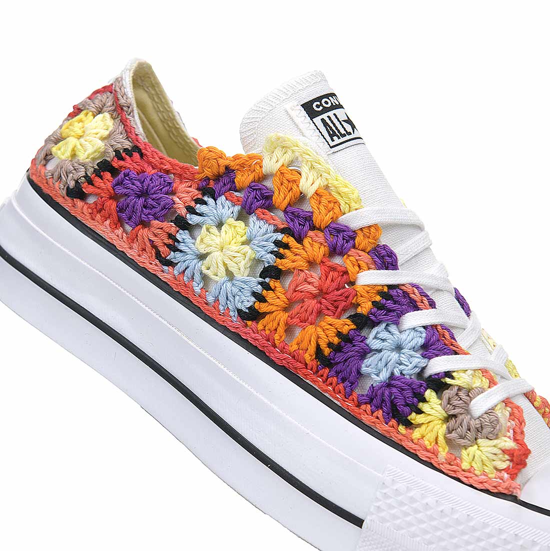 Converse All Star Bianche Crochet Pastello - Basse suola Platform - Outlet