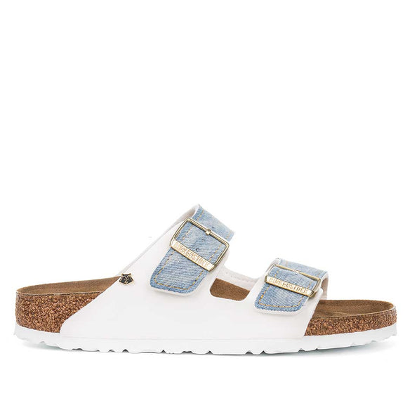 birkenstock personalizzata con tessuto jeans cucito a mano nella parte della cinghia