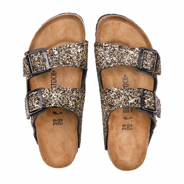 Birkenstock arizona nere con brillantini luccicanti oro