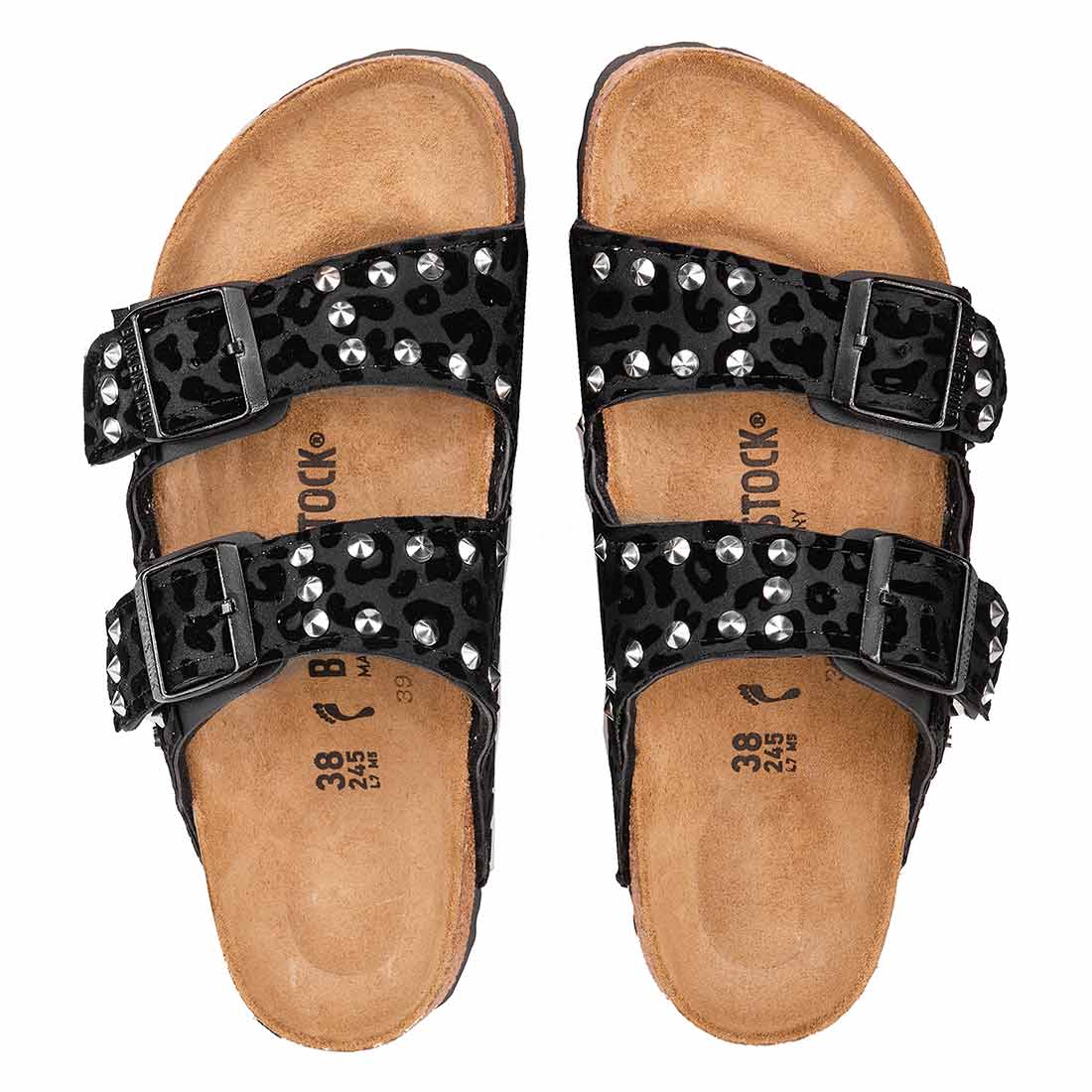 birkenstock arizona personalizzate leoaprdate nere con borchie argento
