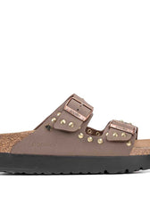 birkenstock marrone platform con piccole borchie dorate inserite a mano