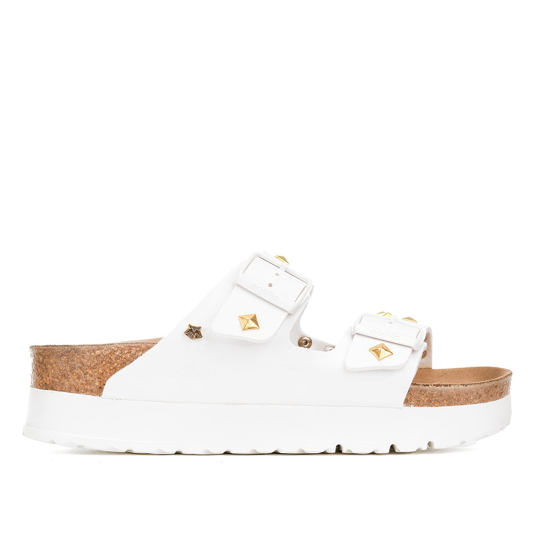 birkenstock papillio arizona bianche con borchie oro