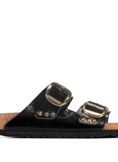 Birkenstock arizona in pelle nera lucida con borchie oro