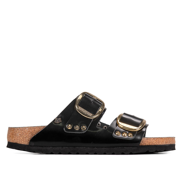 Birkenstock arizona in pelle nera lucida con borchie oro