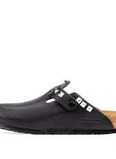 Clogs birkenstock nere in pelle con borchiette argento