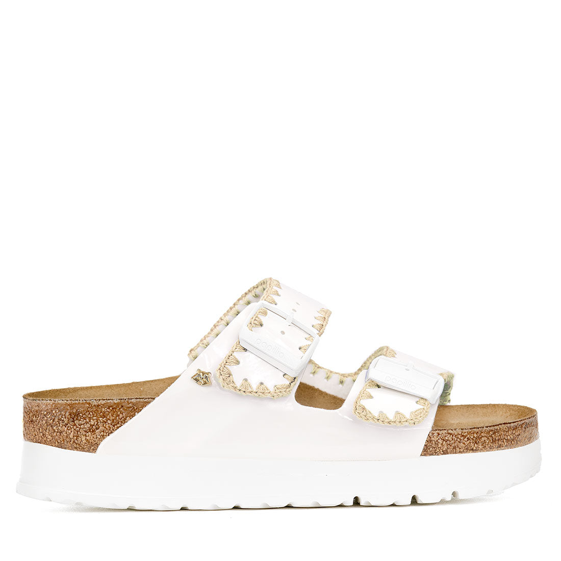 ciabatte birkenstock con suola zeppa ricamo nocciola
