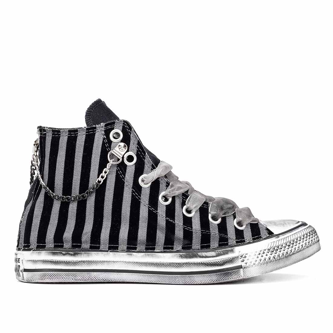 converse all star alte nere con bande in velluto nero