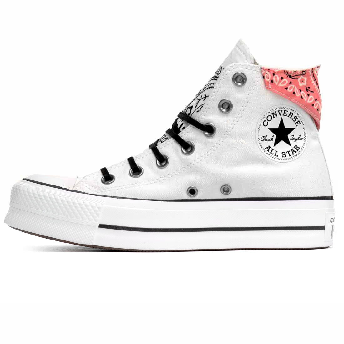 all star alte con suola bandane rosa e bianche