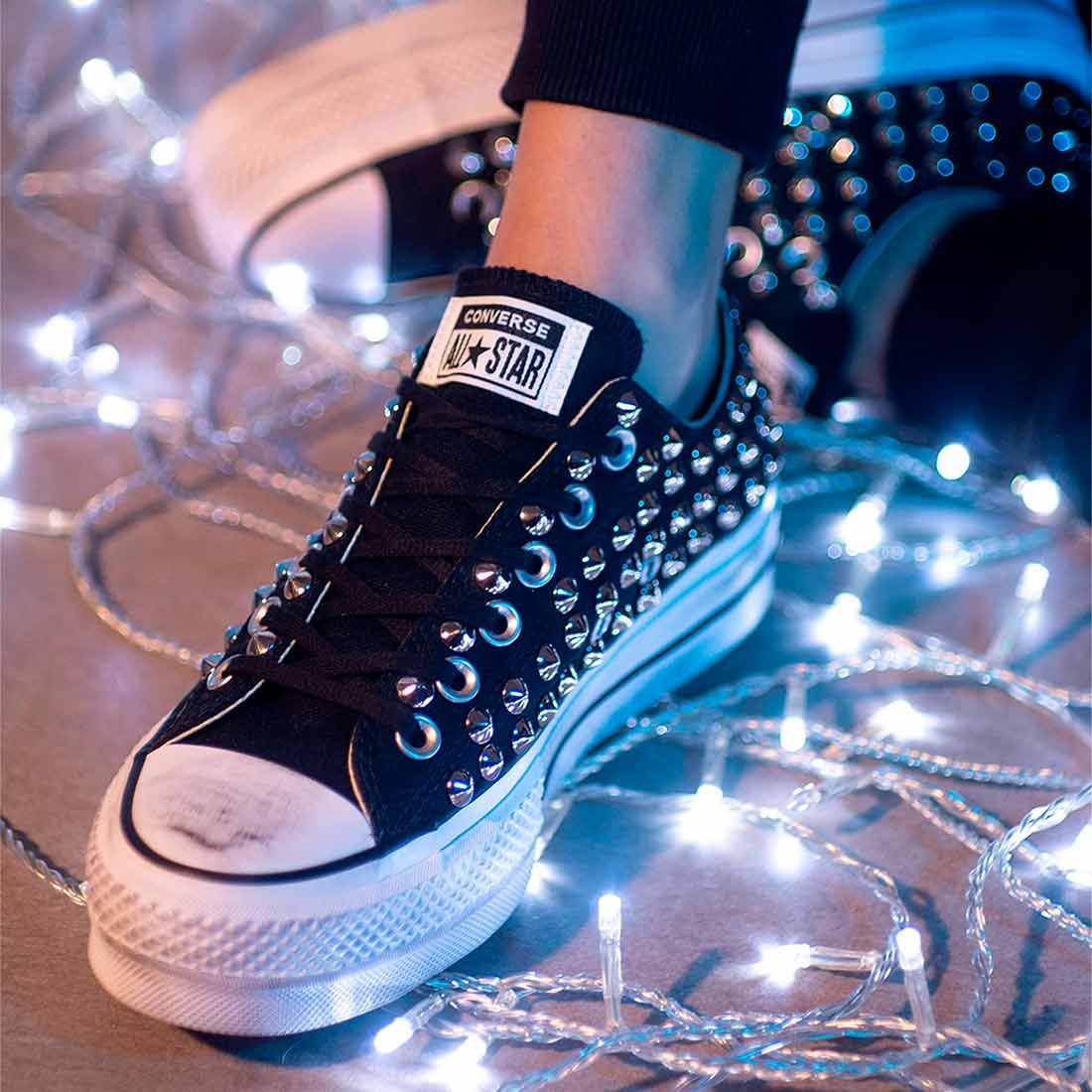 Converse All Star con Borchie - Basse suola Platform - Nere - Outlet