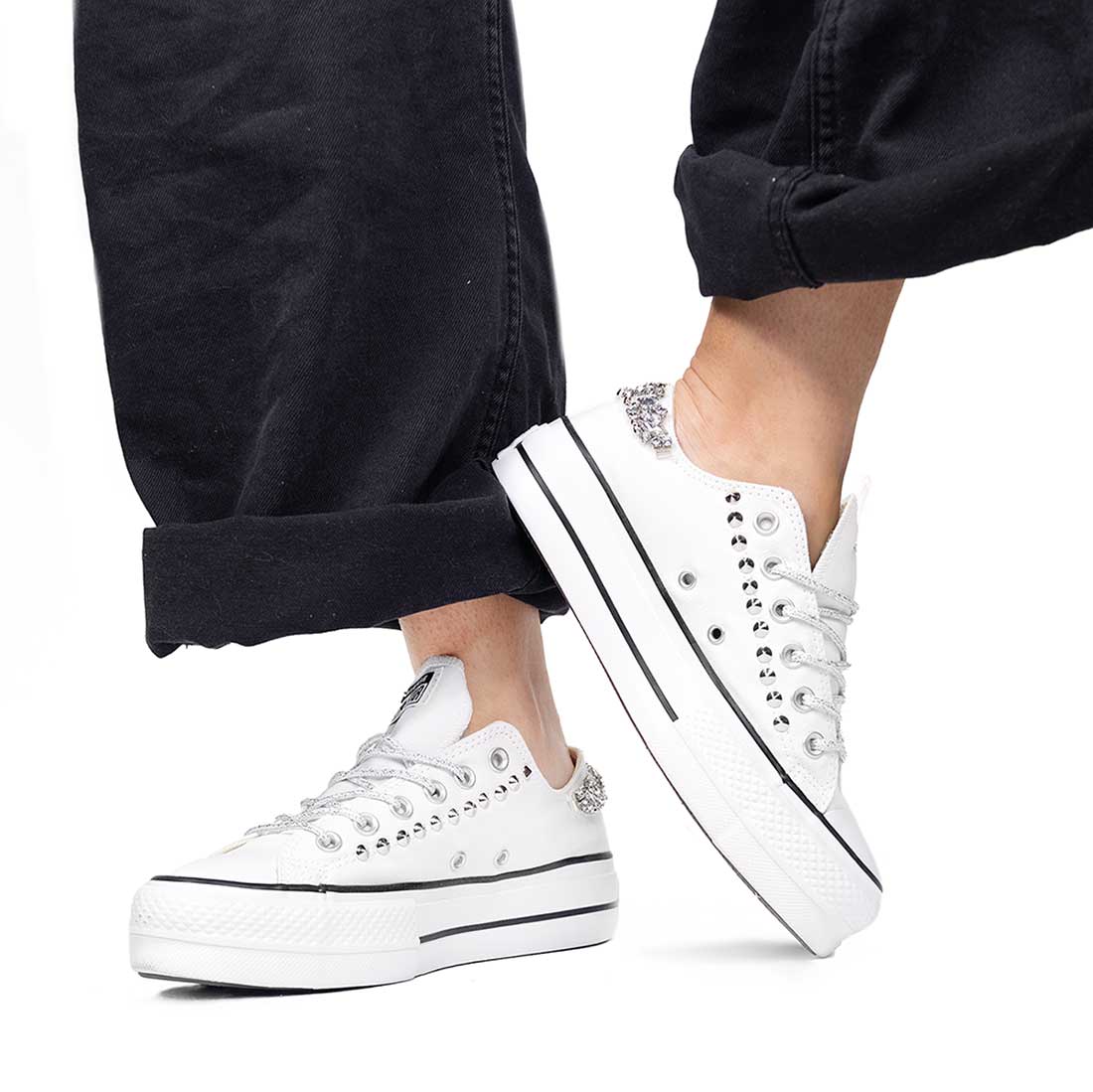 Converse All Star - Basse suola Platform - Bianche con Gioiello - Outlet