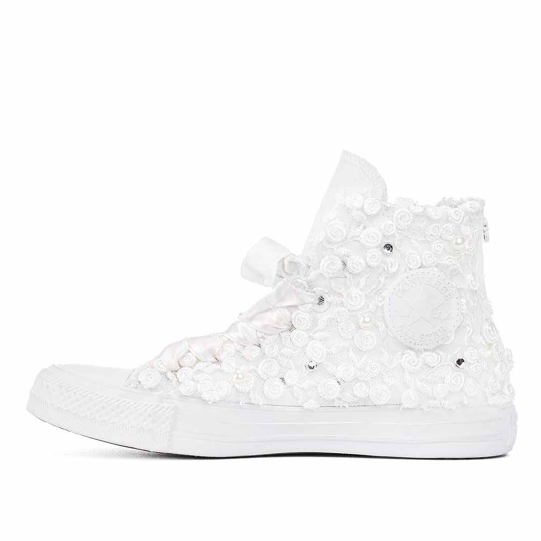 Converse All Star Alte in Pizzo Bianco a Fiori - Strass e Perle - Outlet