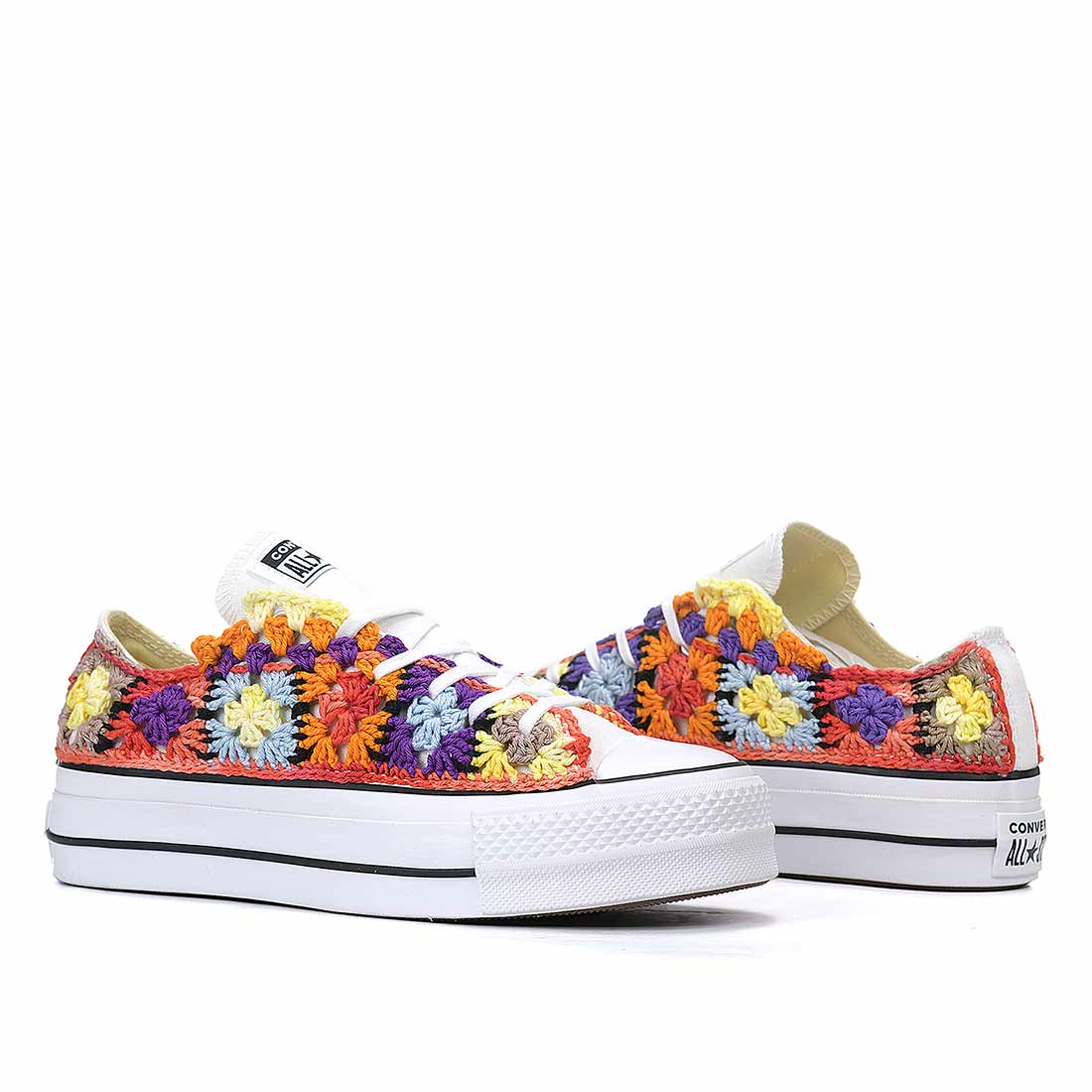 Converse All Star Bianche Crochet Pastello - Basse suola Platform - Outlet