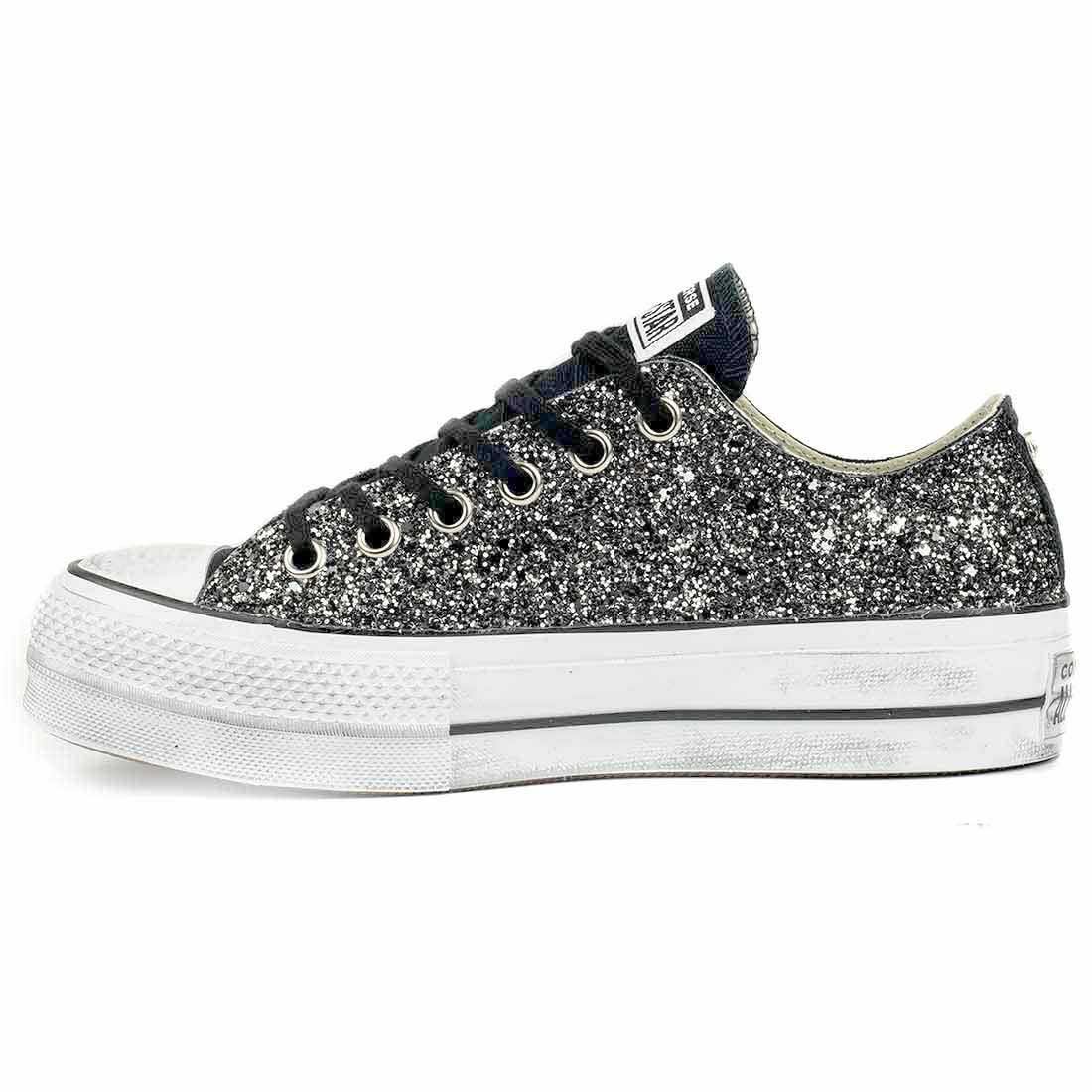 Converse Brillantini Nere Basse - Suola Platform - Outlet