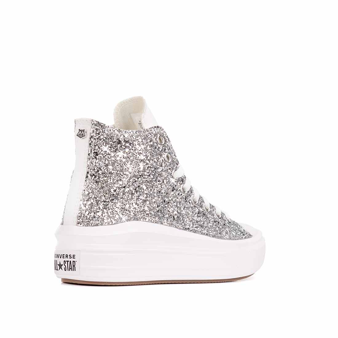 Converse all star move bianche con brillantini luminosi argento 