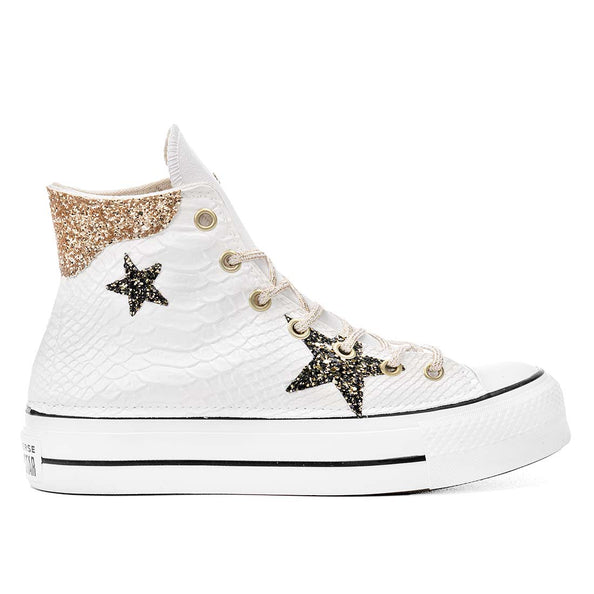 converse all star con pitone bianco oro e stelle