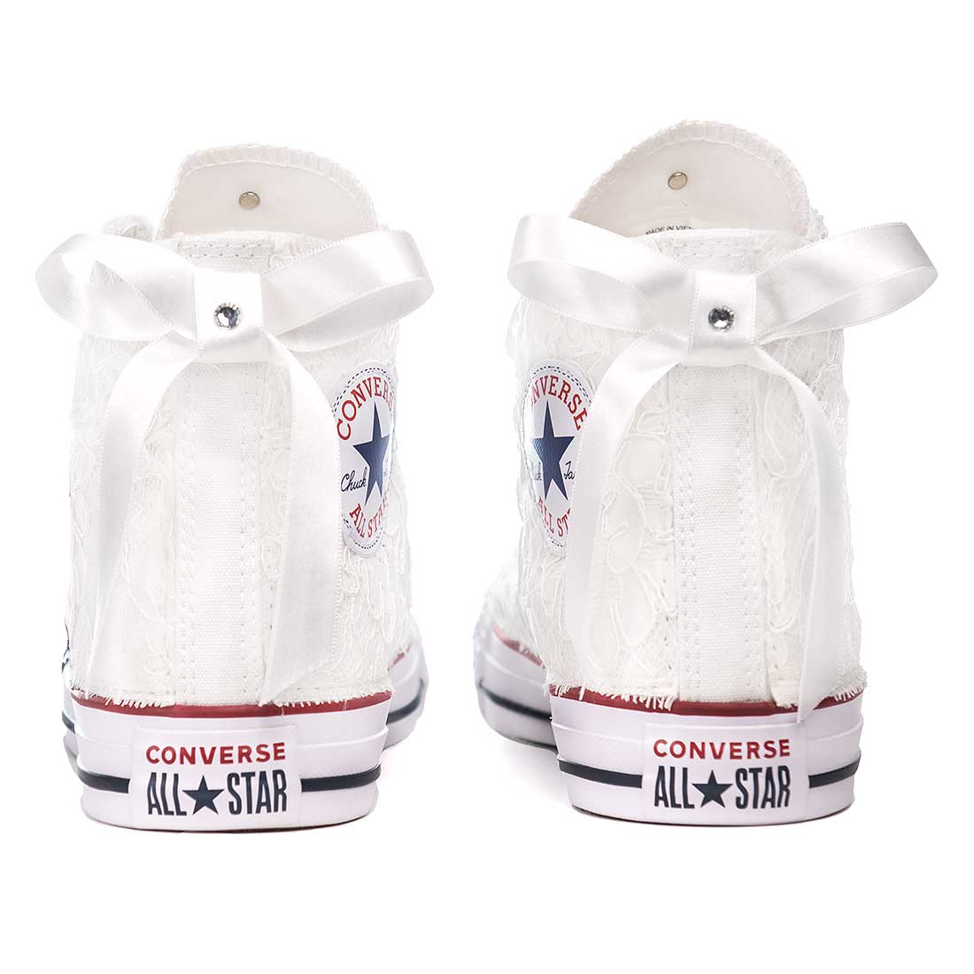 Converse All Star da Cerimonia Alte Bianche con Pizzo e Fiocco in Raso