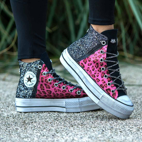 all star alte leopardate rosa con brillantini