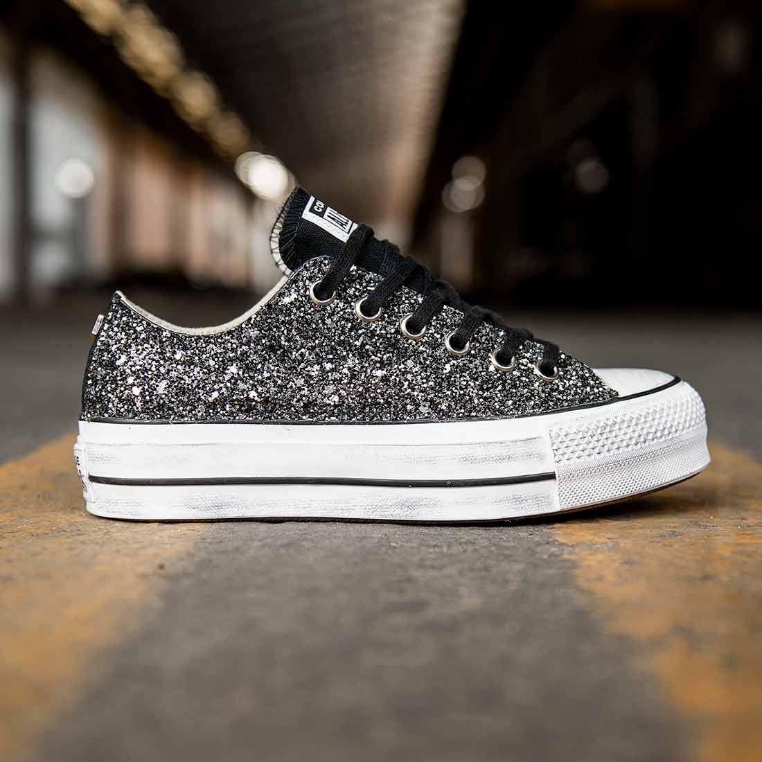 Converse Brillantini Nere Basse - Suola Platform - Outlet