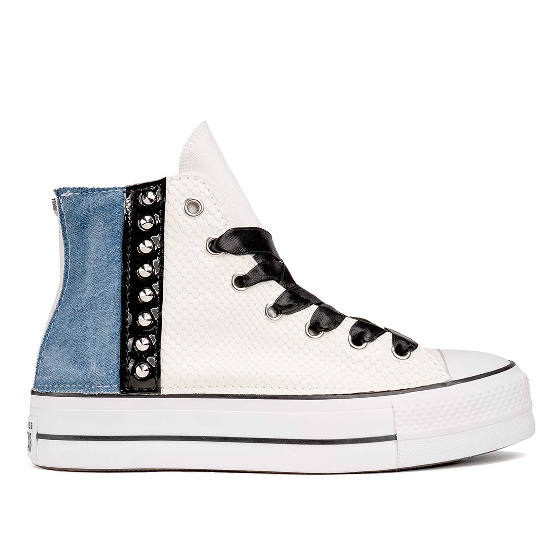 All Star Converse alte Bianche Platform - Pitone e Denim - Outlet