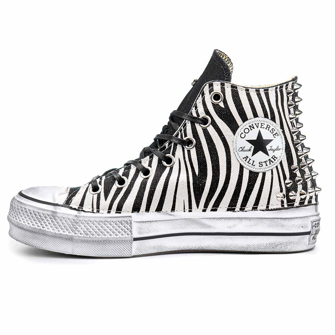 converse all star nere zebrate e borchiate 