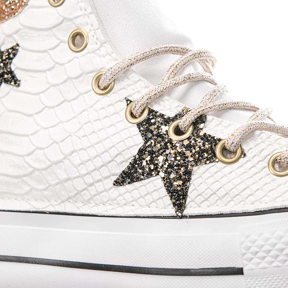 Converse All Star Alte Pitone e Stelle Oro e nero - Suola Platform - Outlet