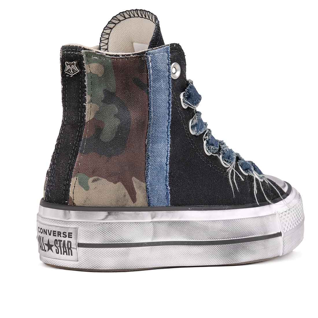 All star platform camo e denim effetto dirty lacci denim