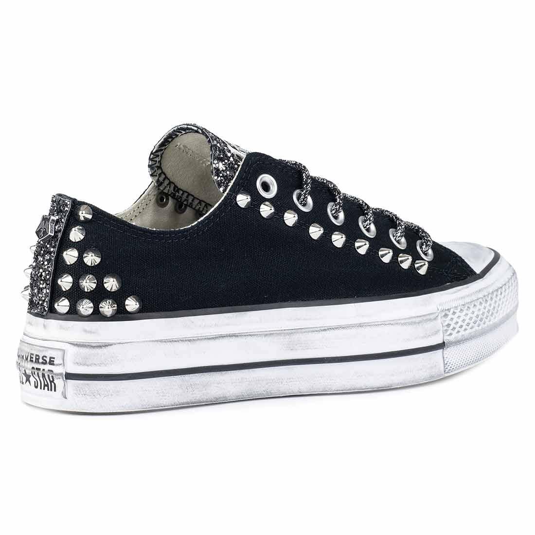 Converse All Star Borchiate con Glitter Nero - Basse suola Platform - Nere - Outlet