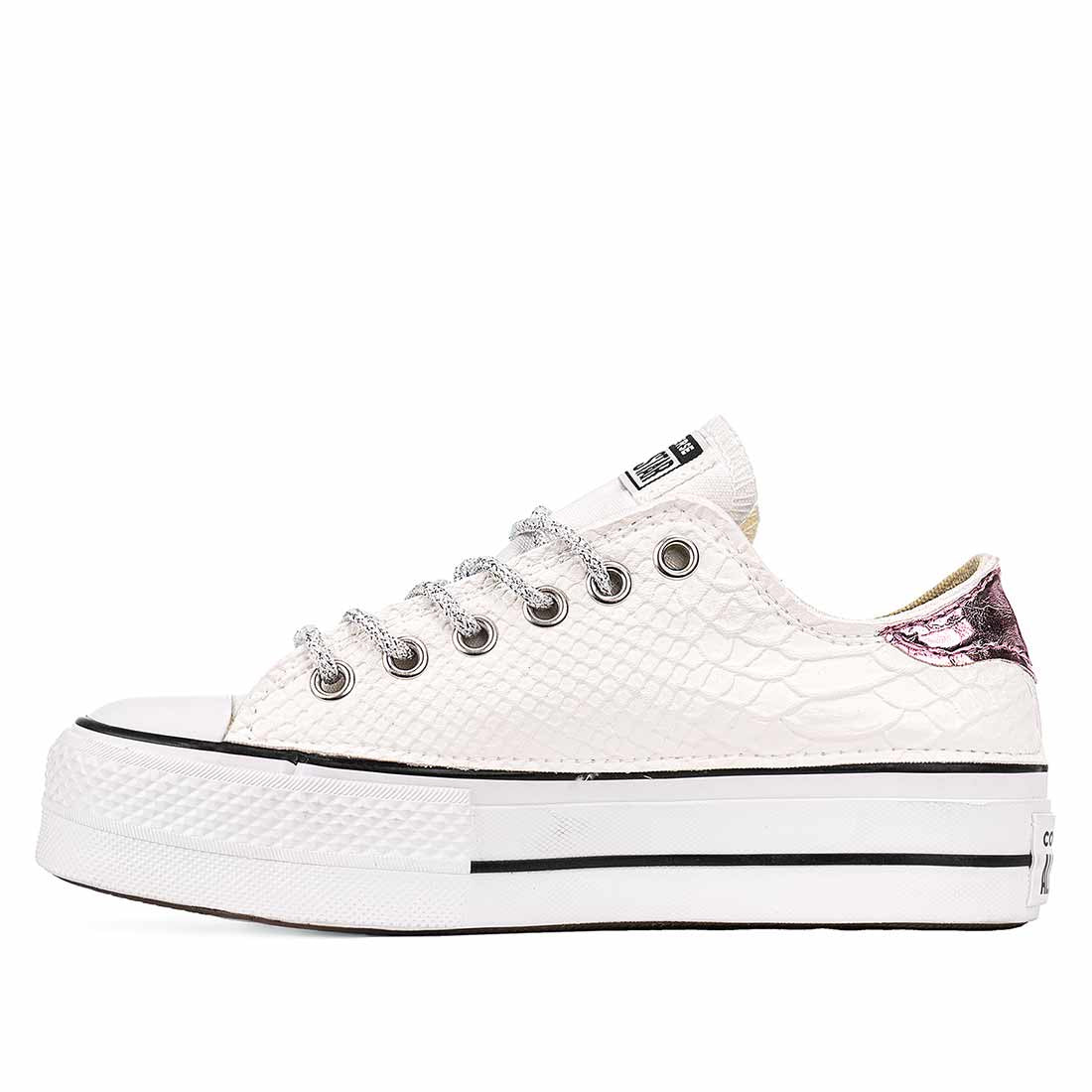 all star basse con pitone bianco a specchio reflex fucsia