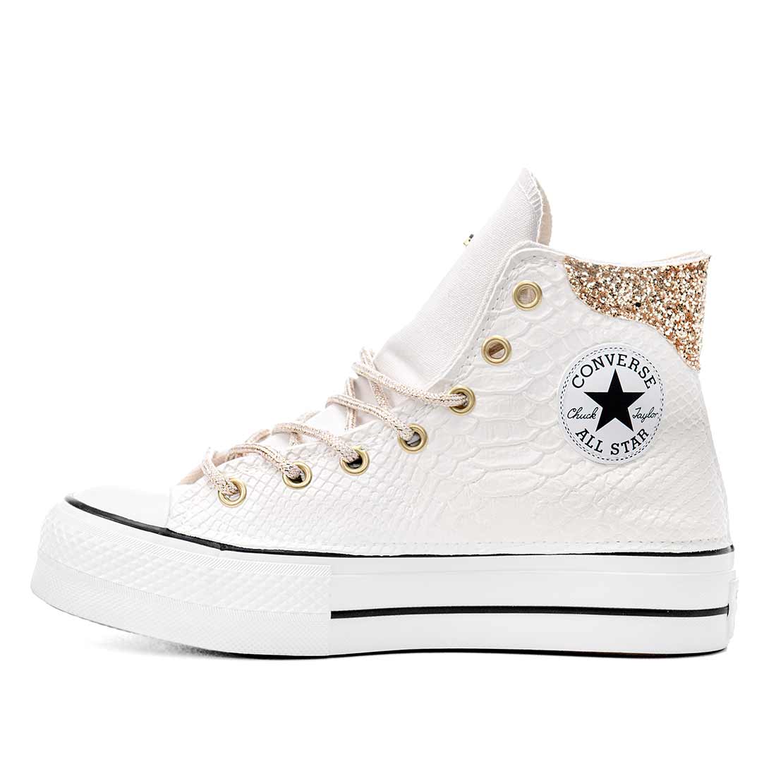 Converse All Star Alte Pitone e Stelle Oro e nero - Suola Platform - Outlet